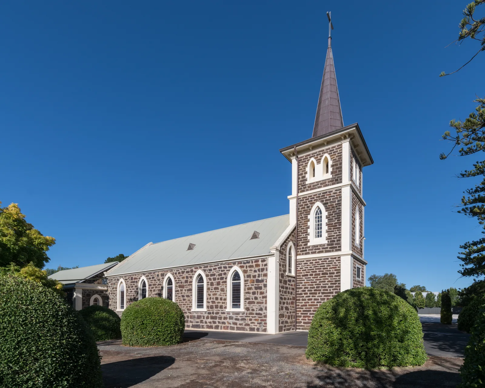 St John’s Lutheran Church in Tanunda, built from dark local stone with pale dressings.
