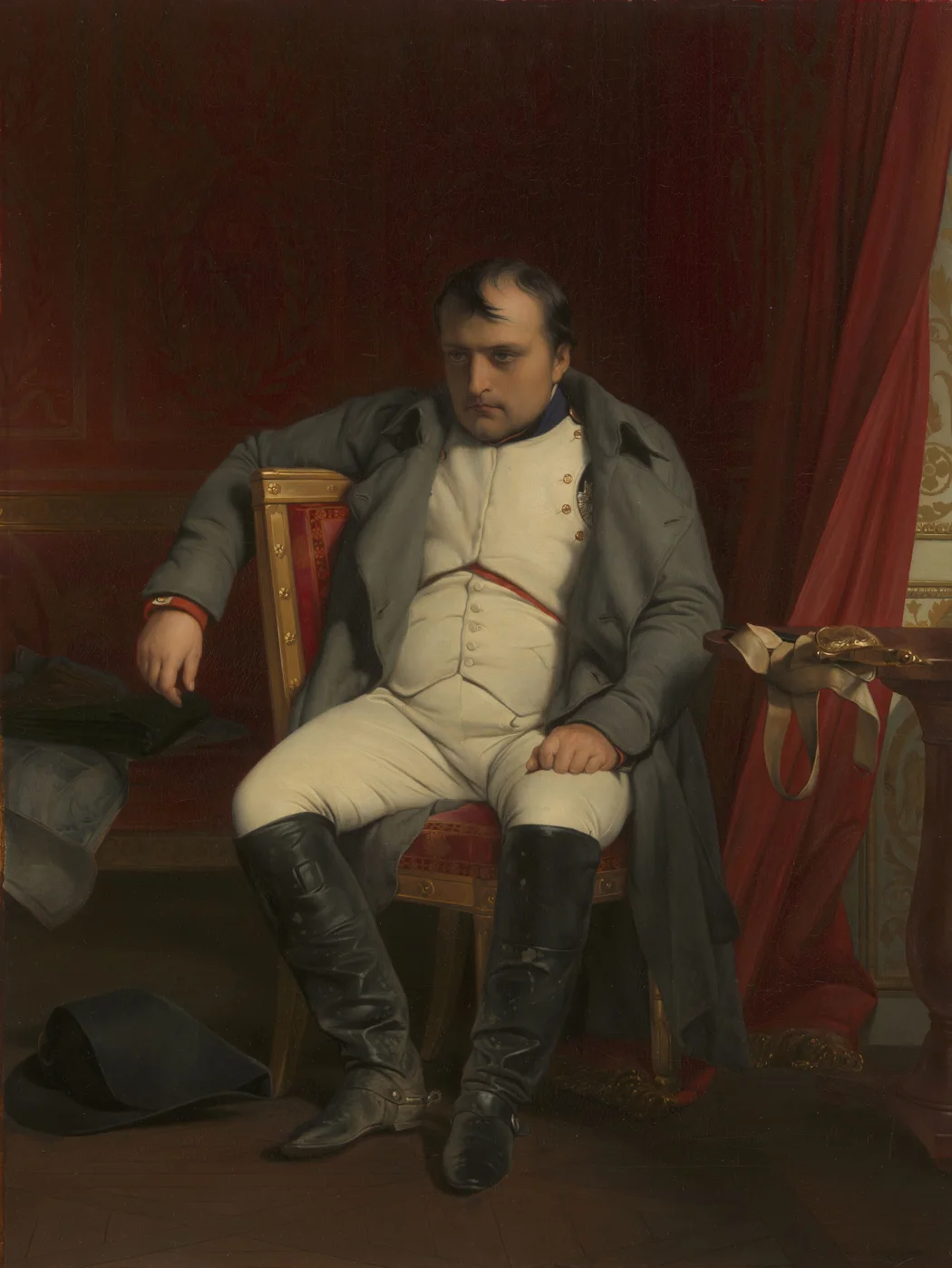 Paul Delaroche's later painting imagines Napoleon isolated at Fontainebleau during the crisis of 1814.