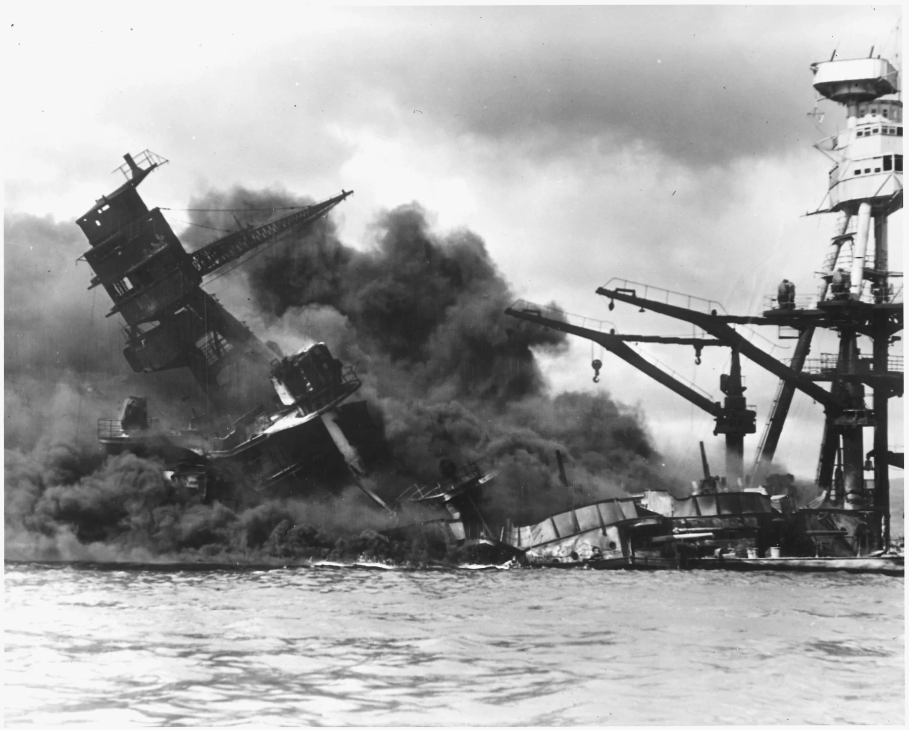The USS Arizona burns after the Japanese attack of 7 December 1941.