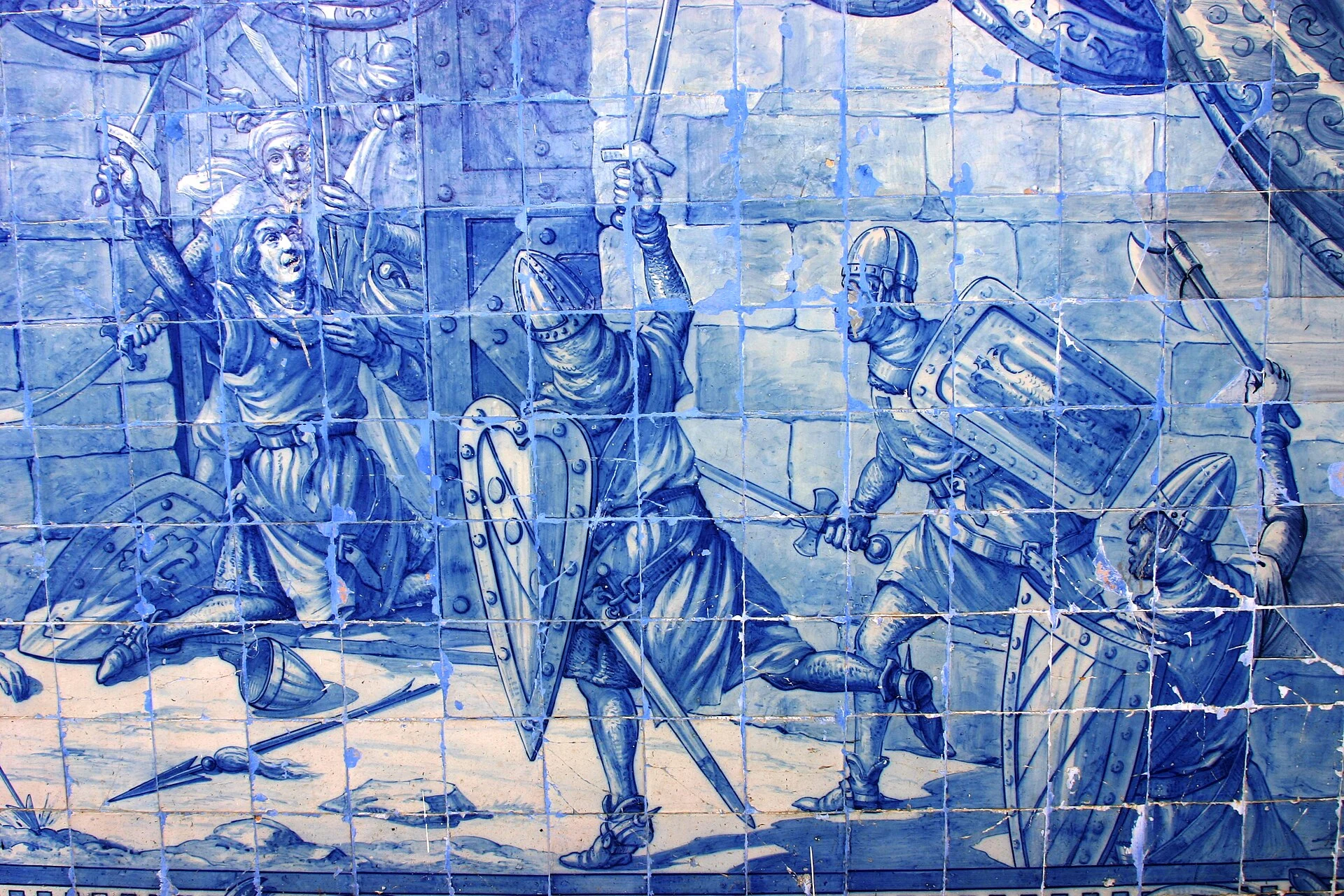 A blue-and-white tile panel at Santa Luzia depicts the Christian taking of Lisbon as later public memory.