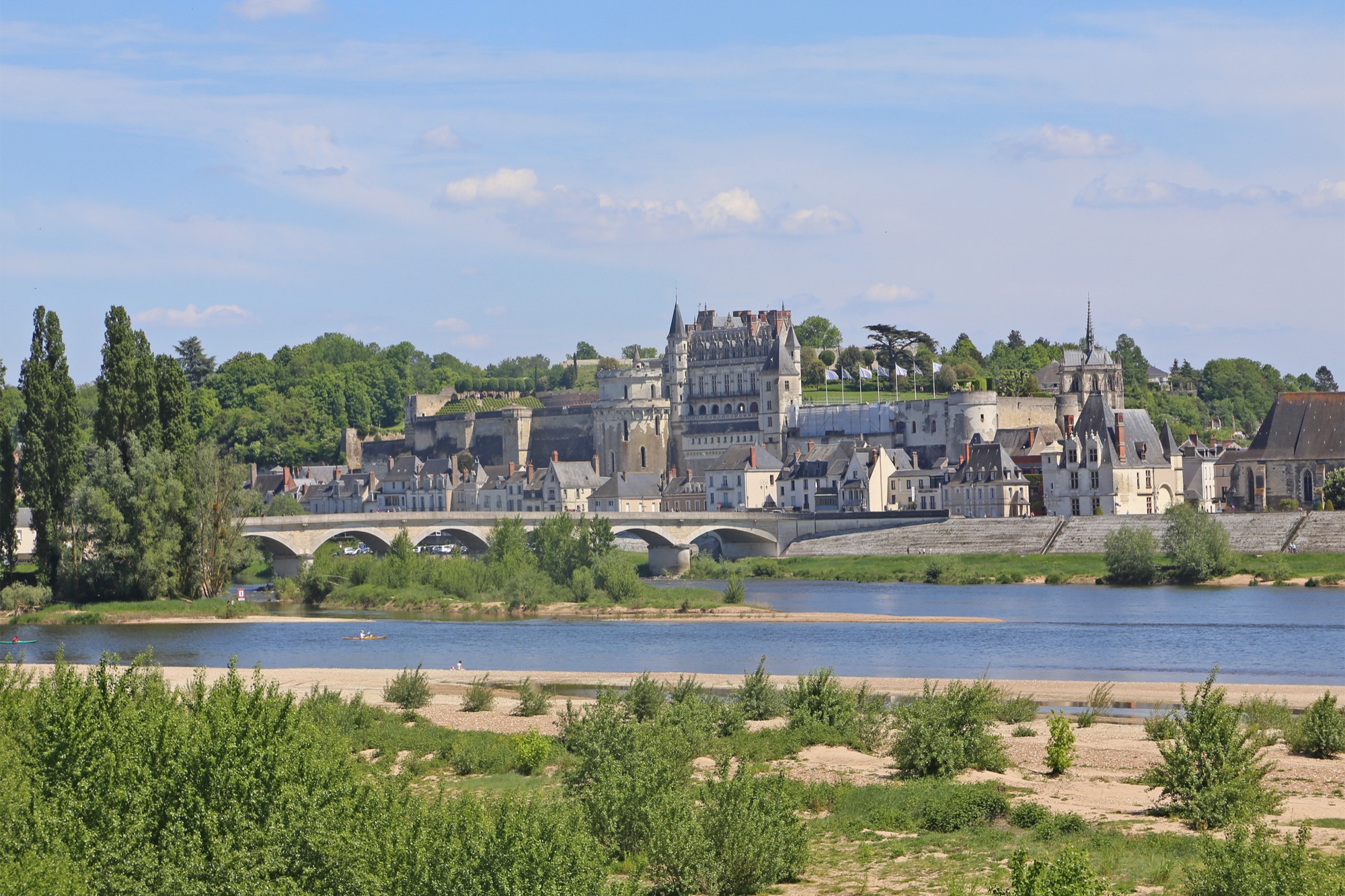 Amboise rises from the north bank of the Loire, with the royal château above the town and bridge.