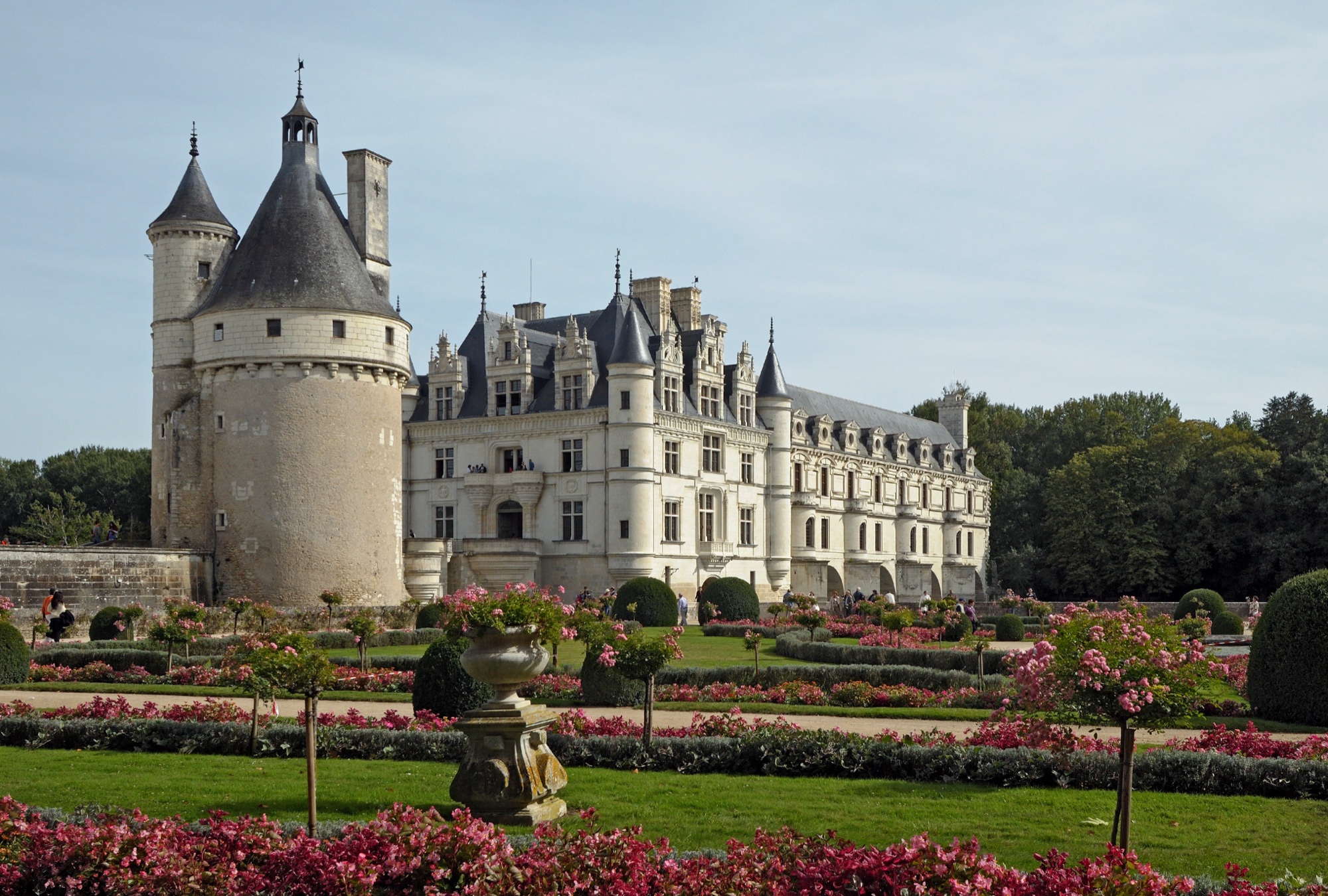 Chenonceau extends from the original house across the Cher beside Catherine de’ Medici’s garden.
