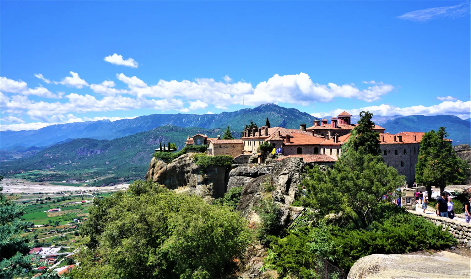 St Stephen Monastery spreading across a plateau above the Thessalian plain.