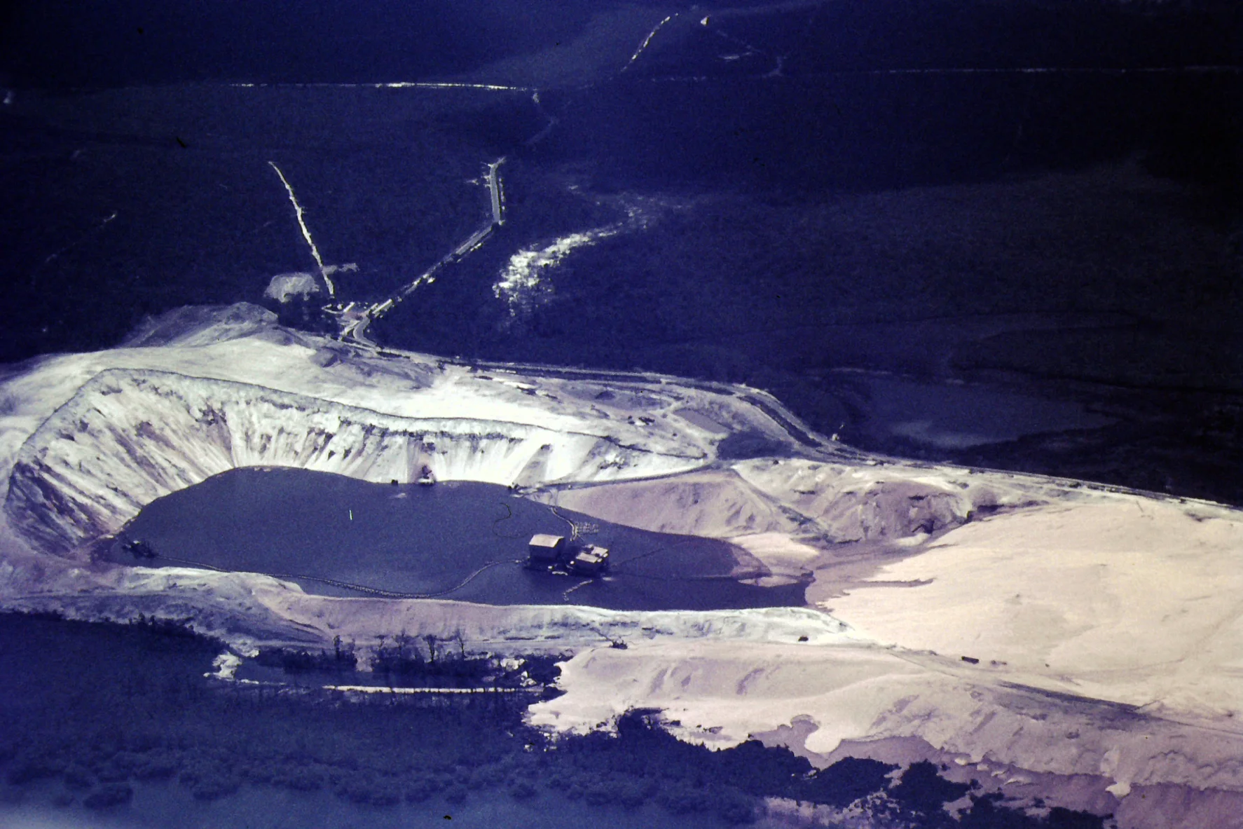 An aerial view records sand-mining disturbance on North Stradbroke Island in 1970.