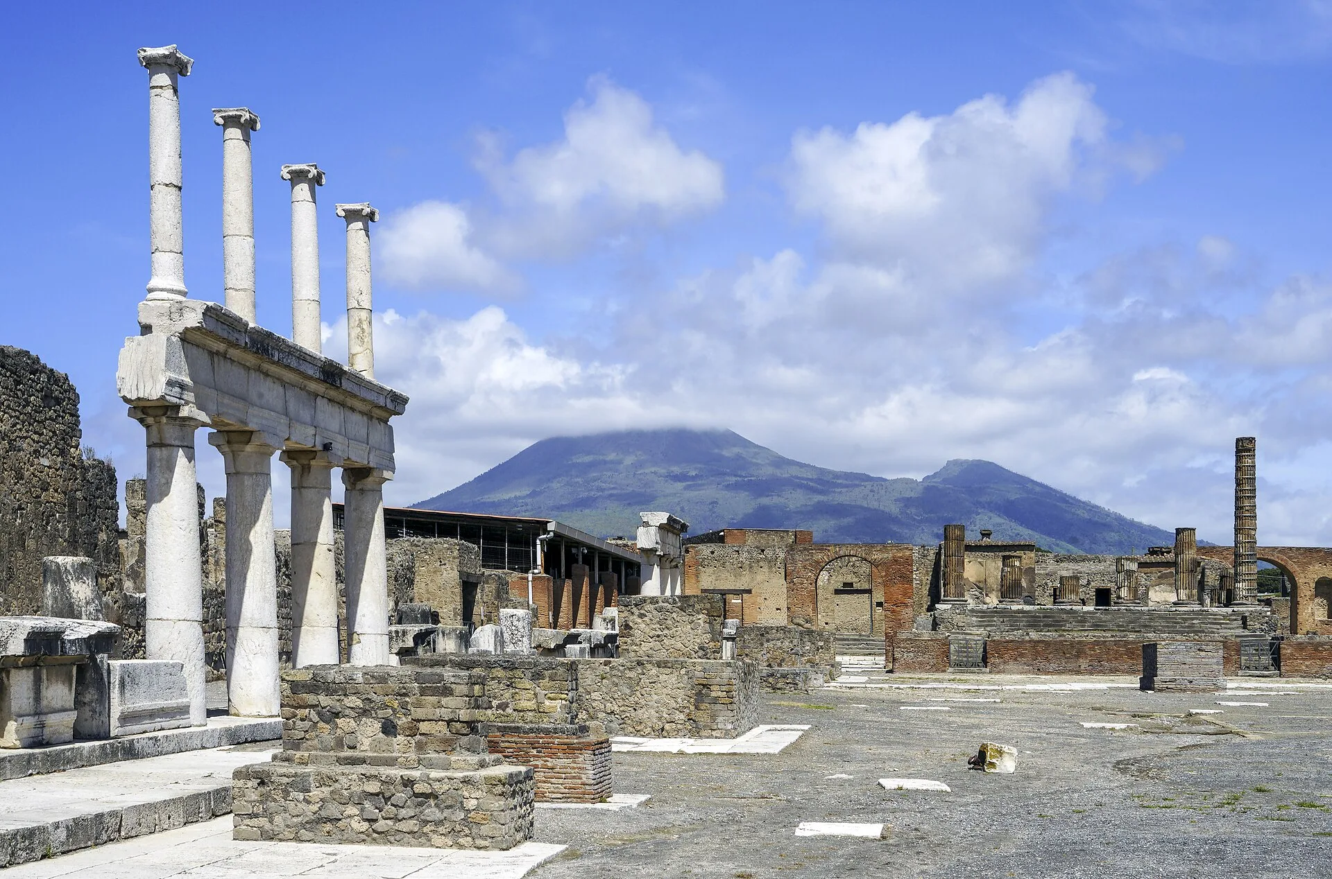 The civic Forum of Pompeii opens toward Mount Vesuvius