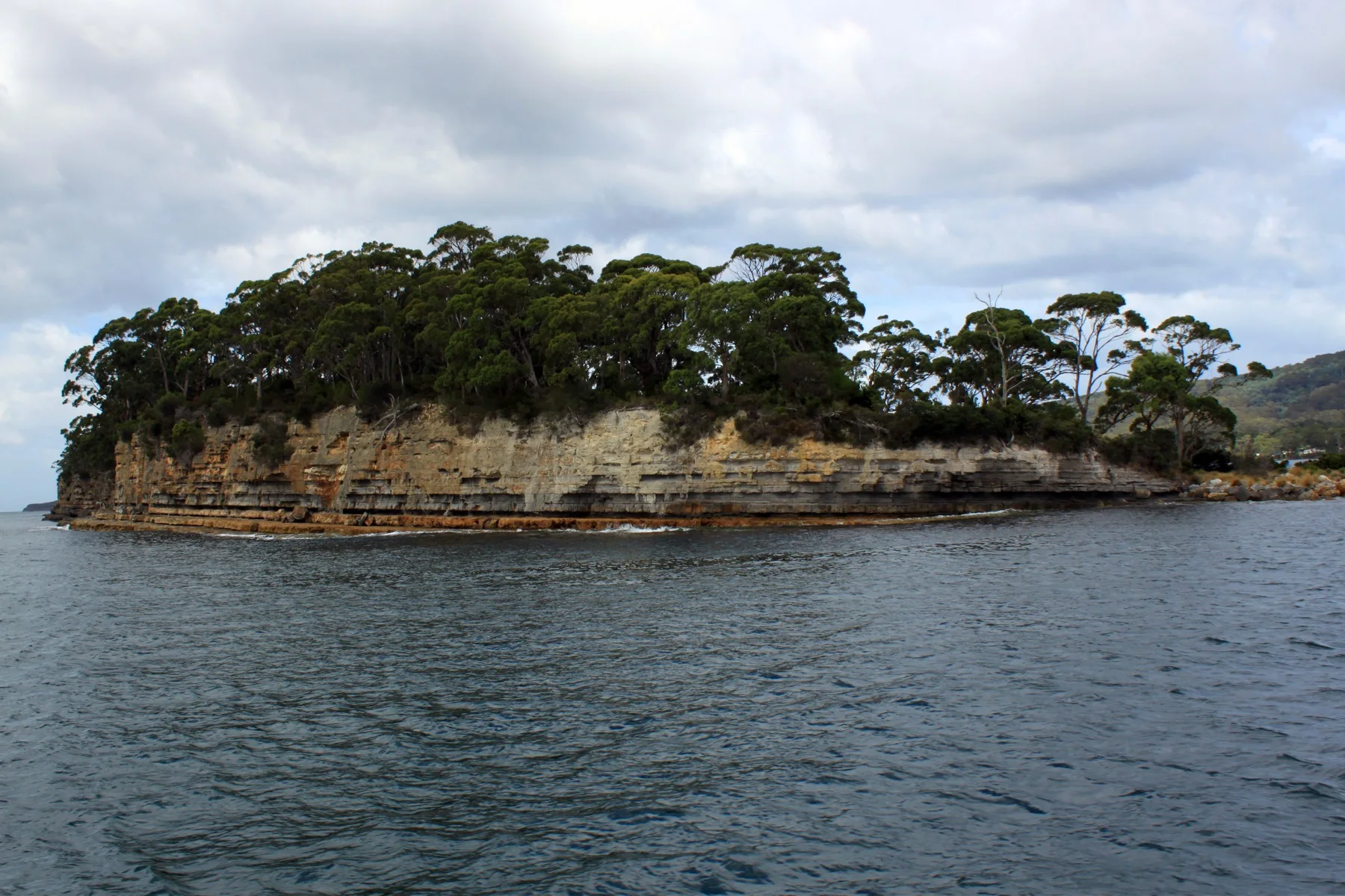 Graves and vegetation occupy the Isle of the Dead within Port Arthur's harbour landscape.