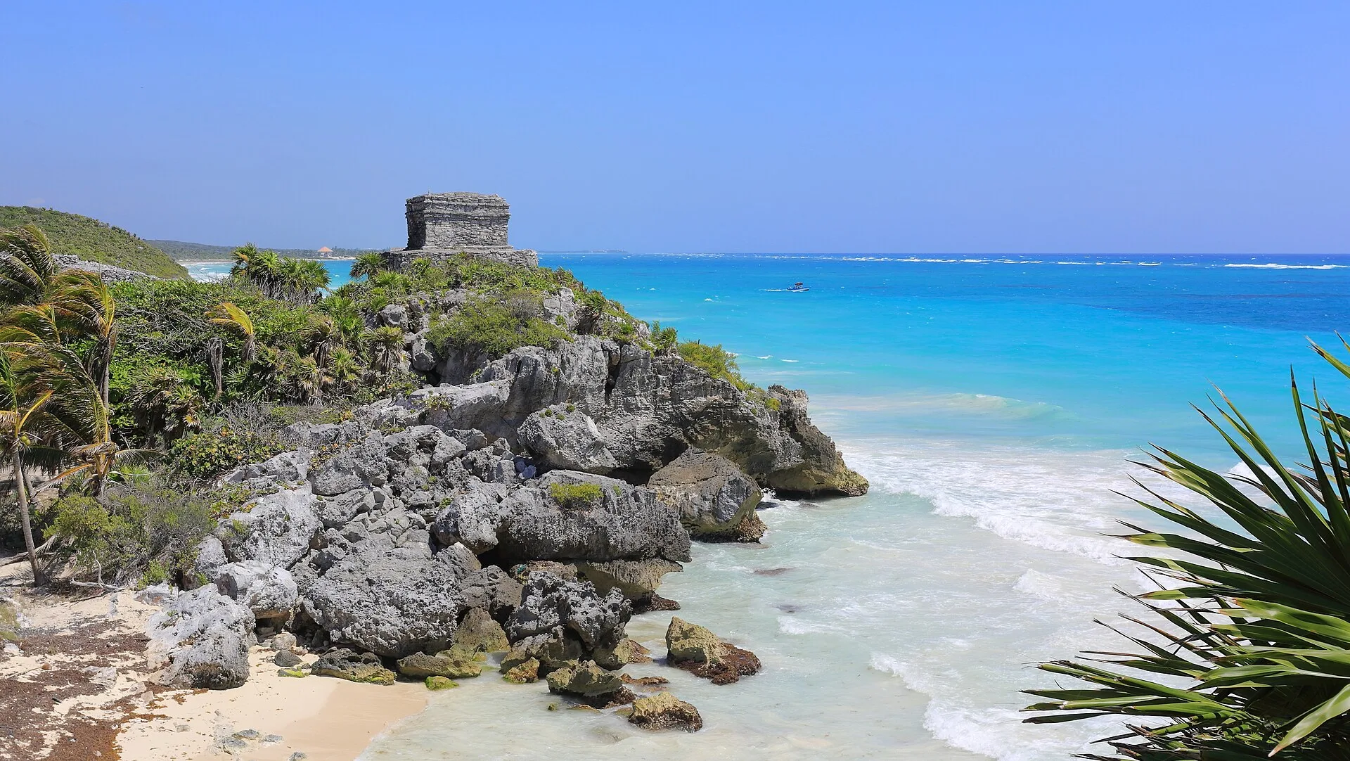 The Temple of the Wind God stands on Tulum's limestone coast above the Caribbean.