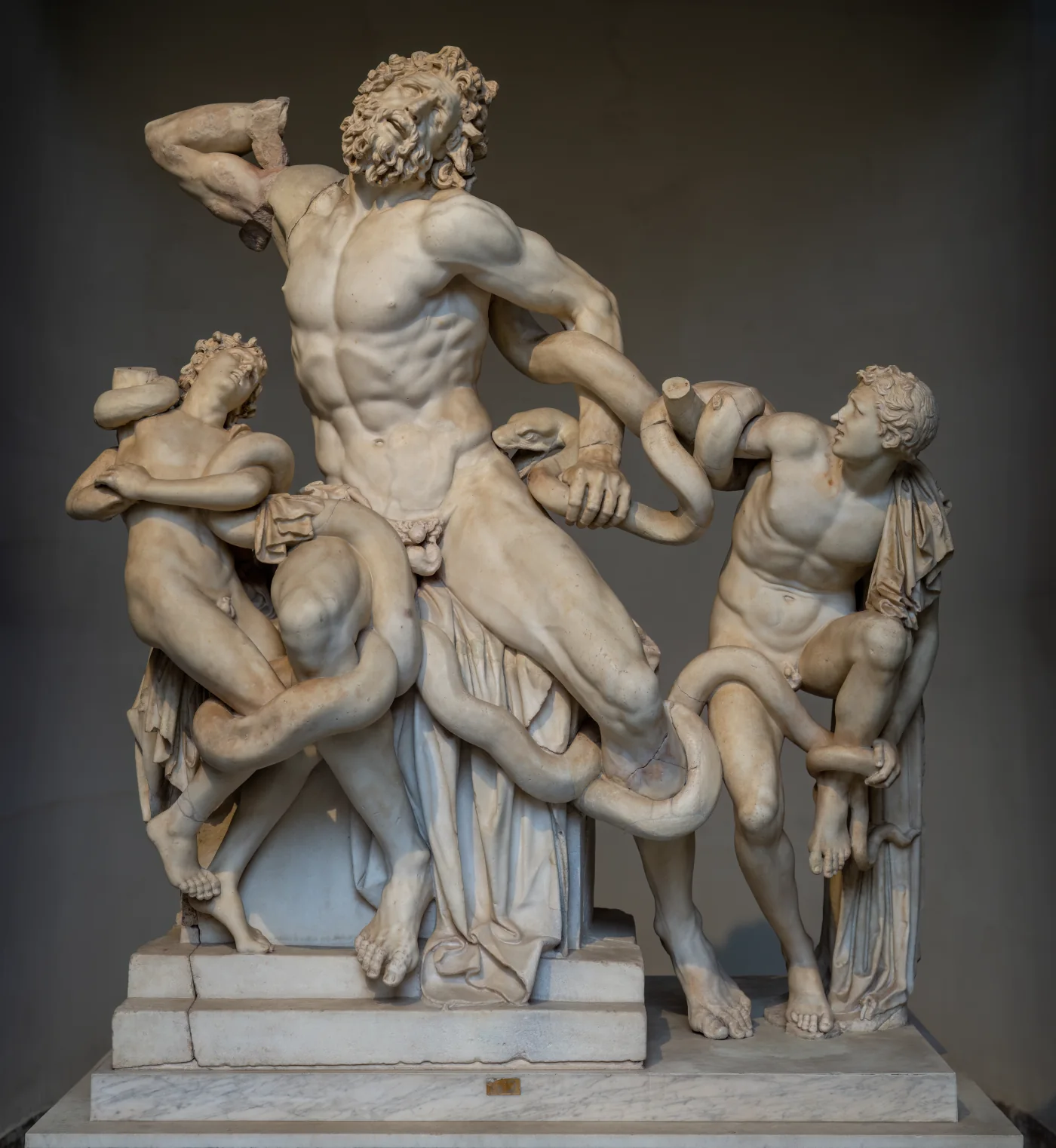 The ancient Laocoön sculptural group, with visible losses and restorations, in the Vatican Museums.