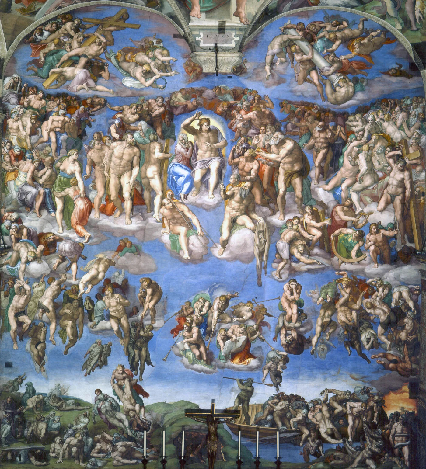 Michelangelo’s Last Judgment on the altar wall of the Sistine Chapel.