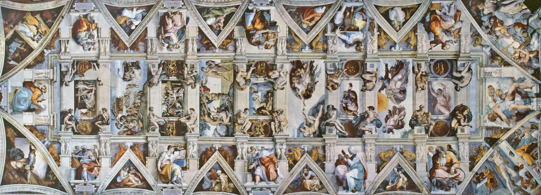 A flattened view of Michelangelo’s ceiling programme in the Sistine Chapel.