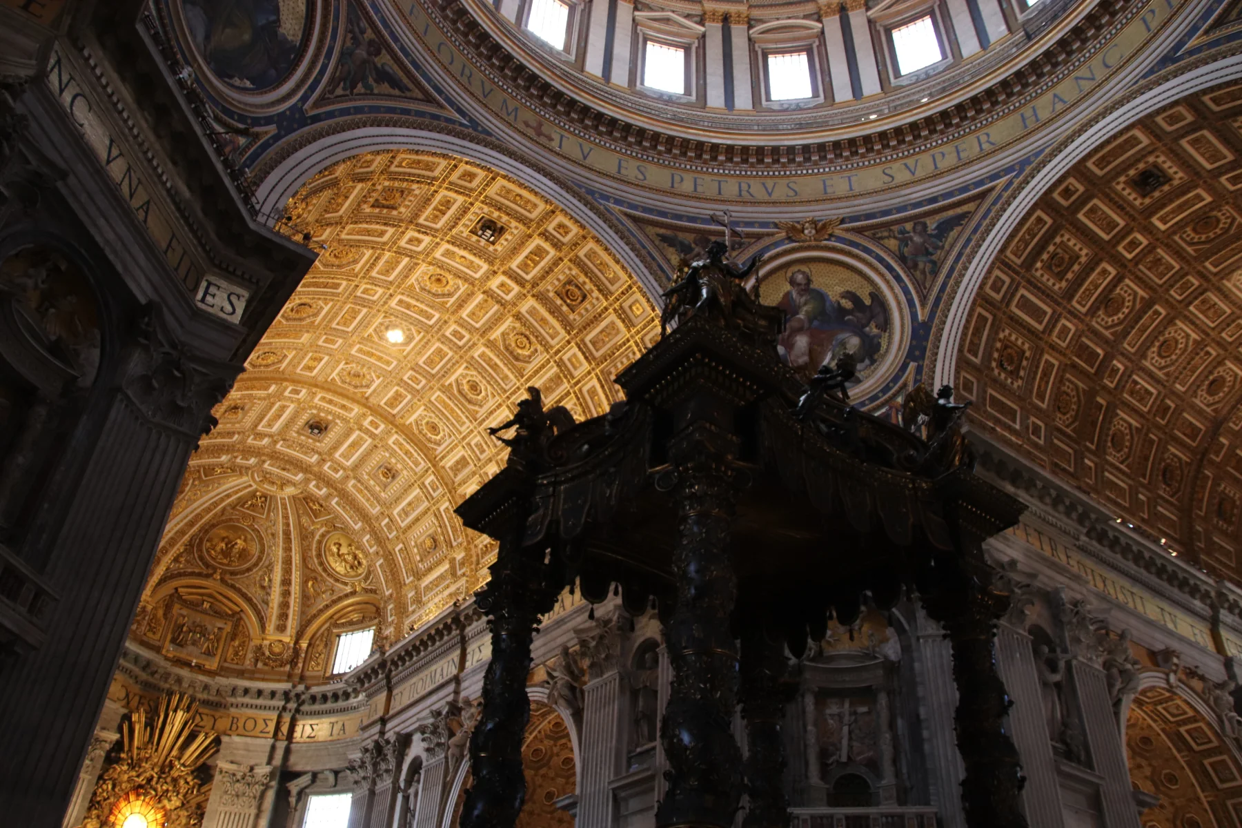 Bernini’s bronze baldachin beneath the dome of St Peter’s Basilica.