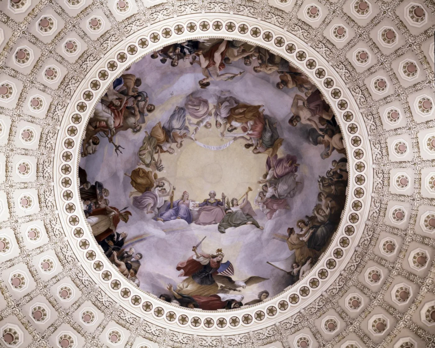 The Capitol Rotunda ceiling surrounds Brumidi’s Apotheosis of Washington.